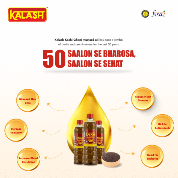Kalash Kachi Ghani Pure Mustard Oil, (sarso)1L Pouch - Image 3