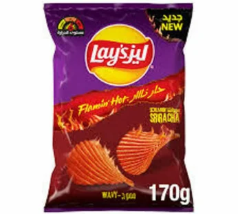 Lay’s Wavy Flamin’ Hot Screamin Sriracha Ridged Potato Crisps 170 gm – Imported from UAE
